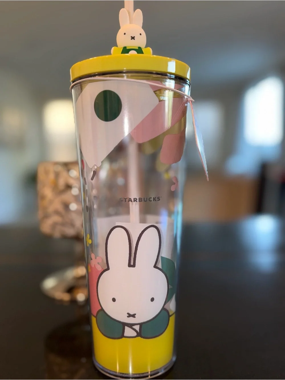 Starbucks Yellow & Green Miffy Bunny Straw Tumbler with Charm